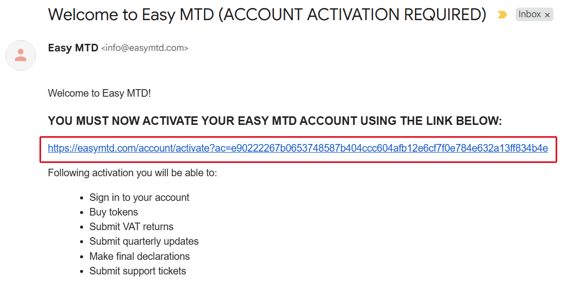 Welcome email activate link image