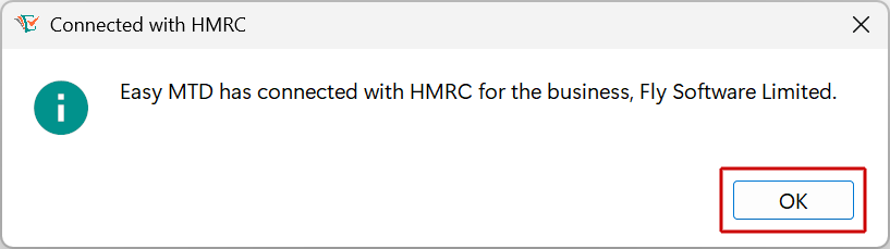 Connected with HMRC - OK button image