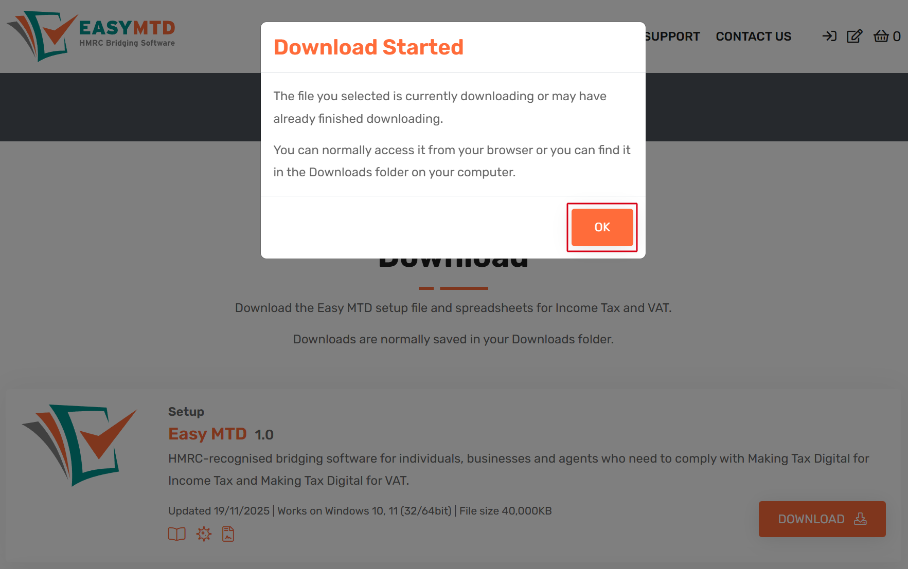Download Started pop-up image