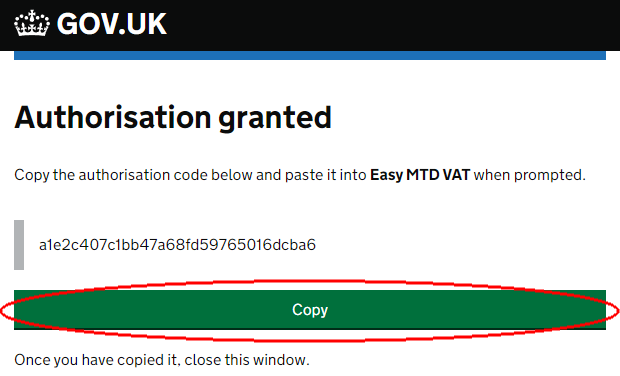 Authorisation Granted Copy button image