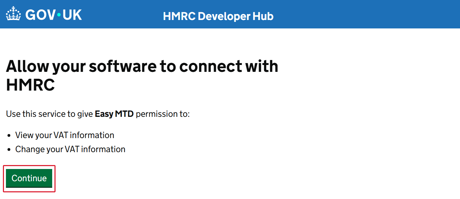 HMRC connect allow page image
