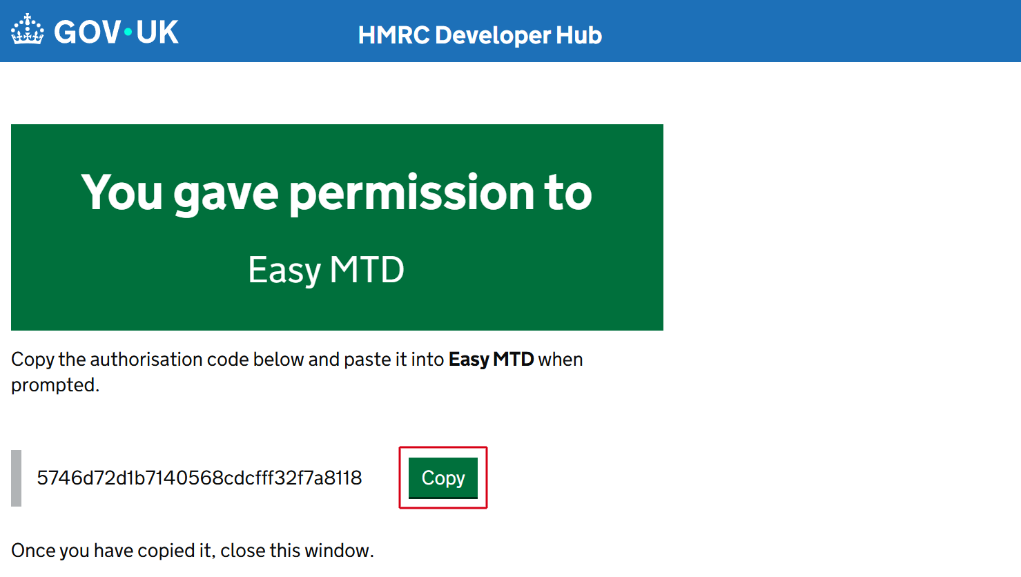 Authorisation Granted Copy button image