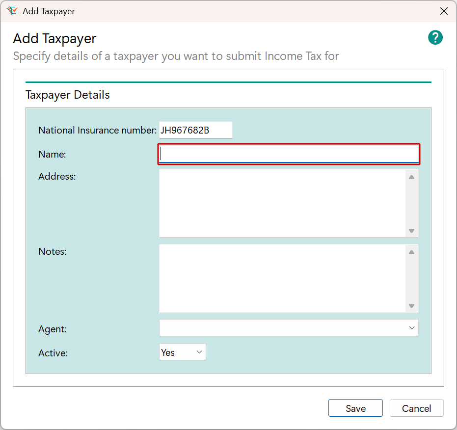 Add Taxpayer window - Name edit image