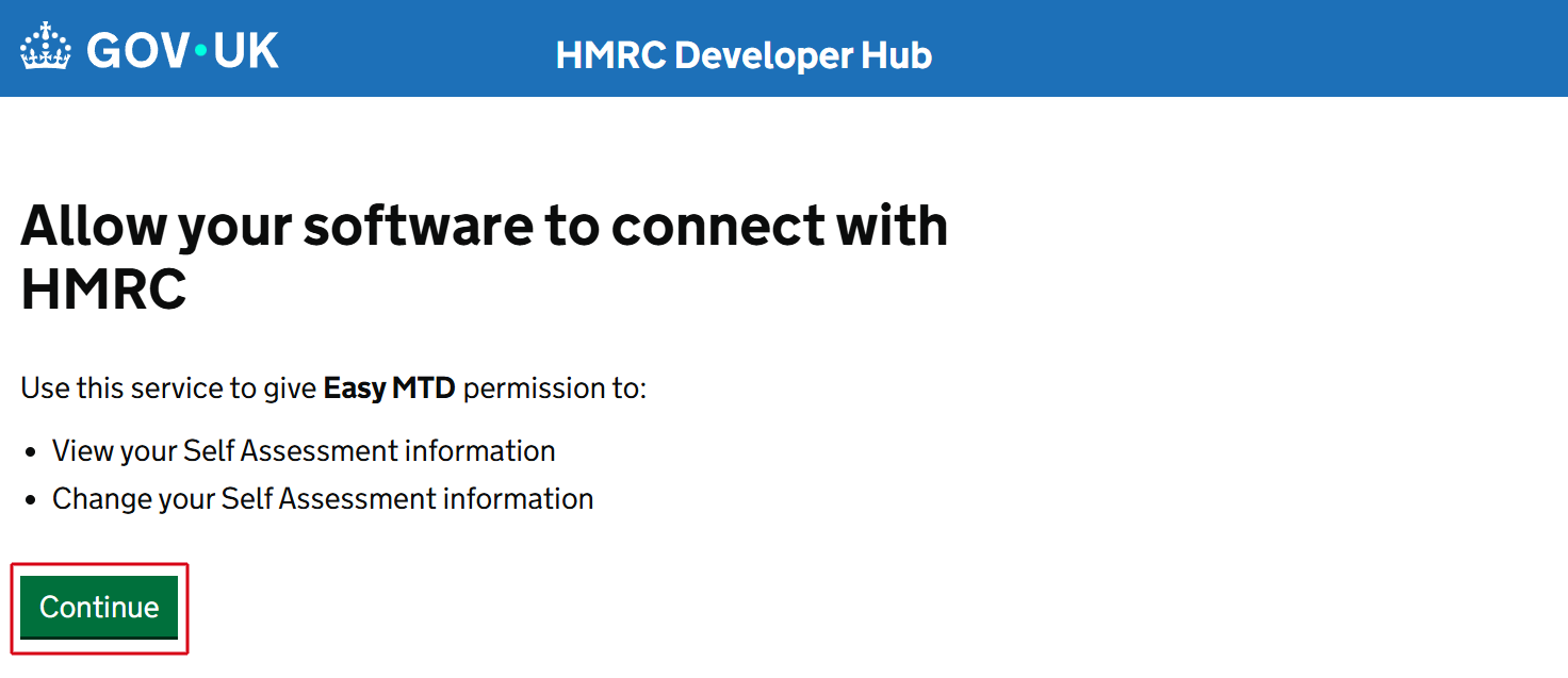 HMRC connect allow page image