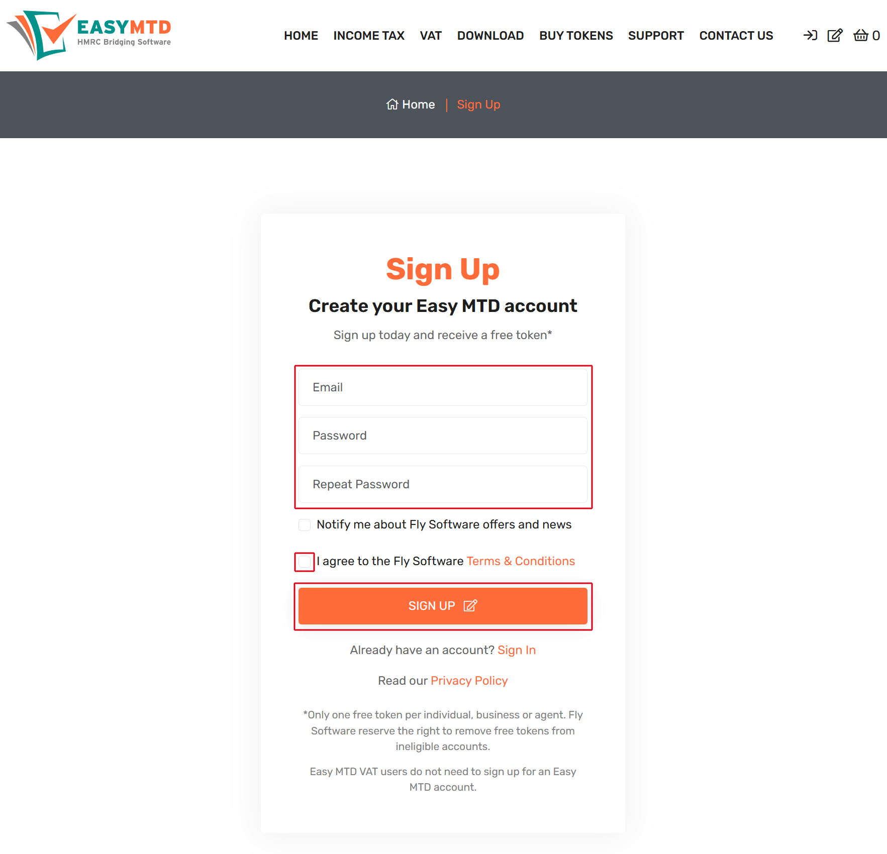 Easy MTD Sign Up page fill image