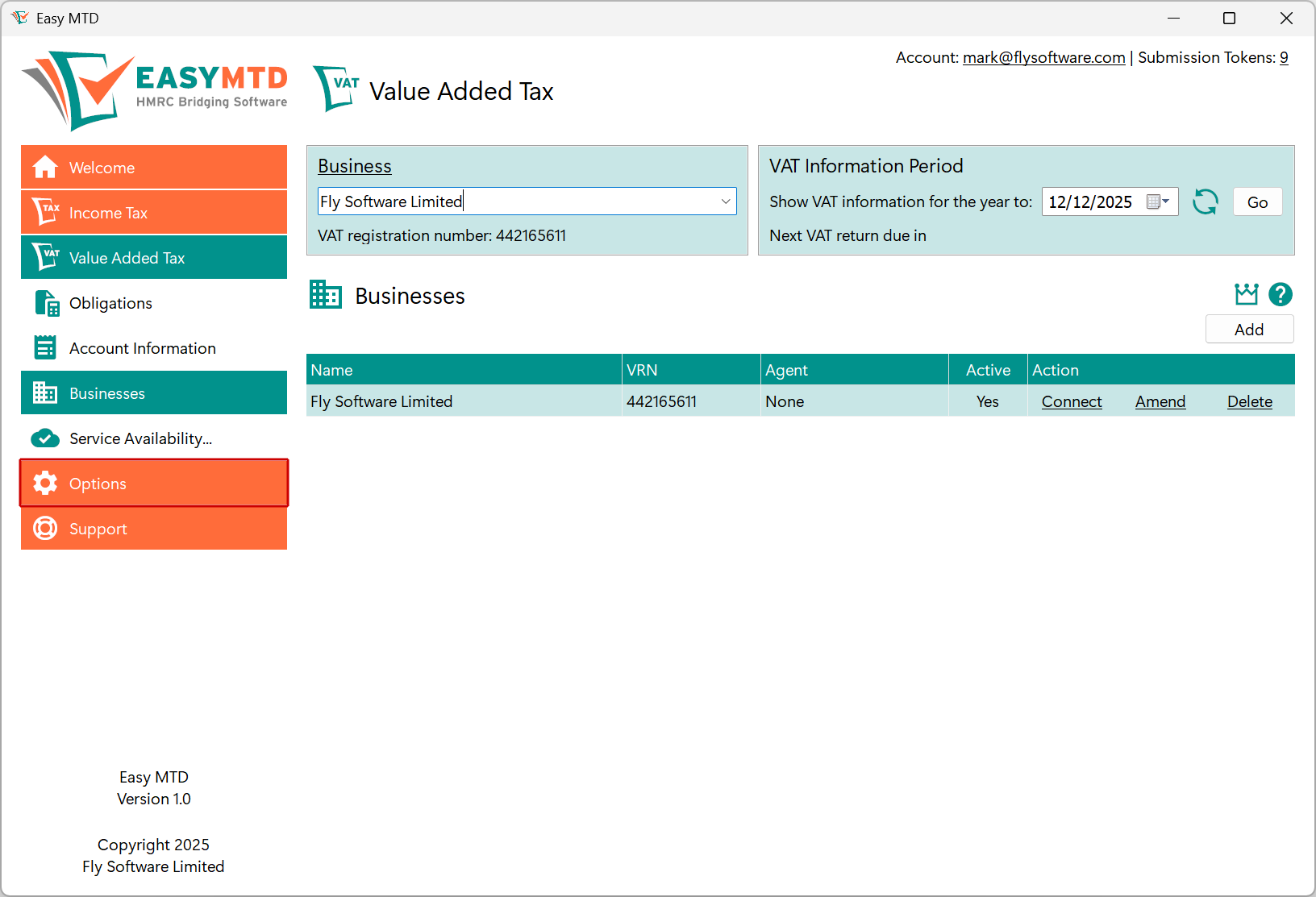 Business page - Options menu image