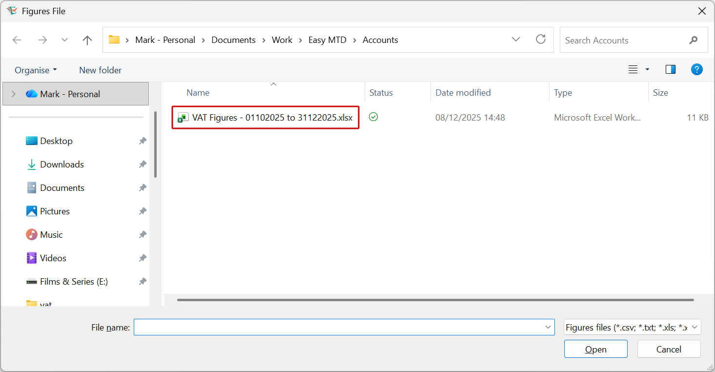 Figures File window - select figures file image