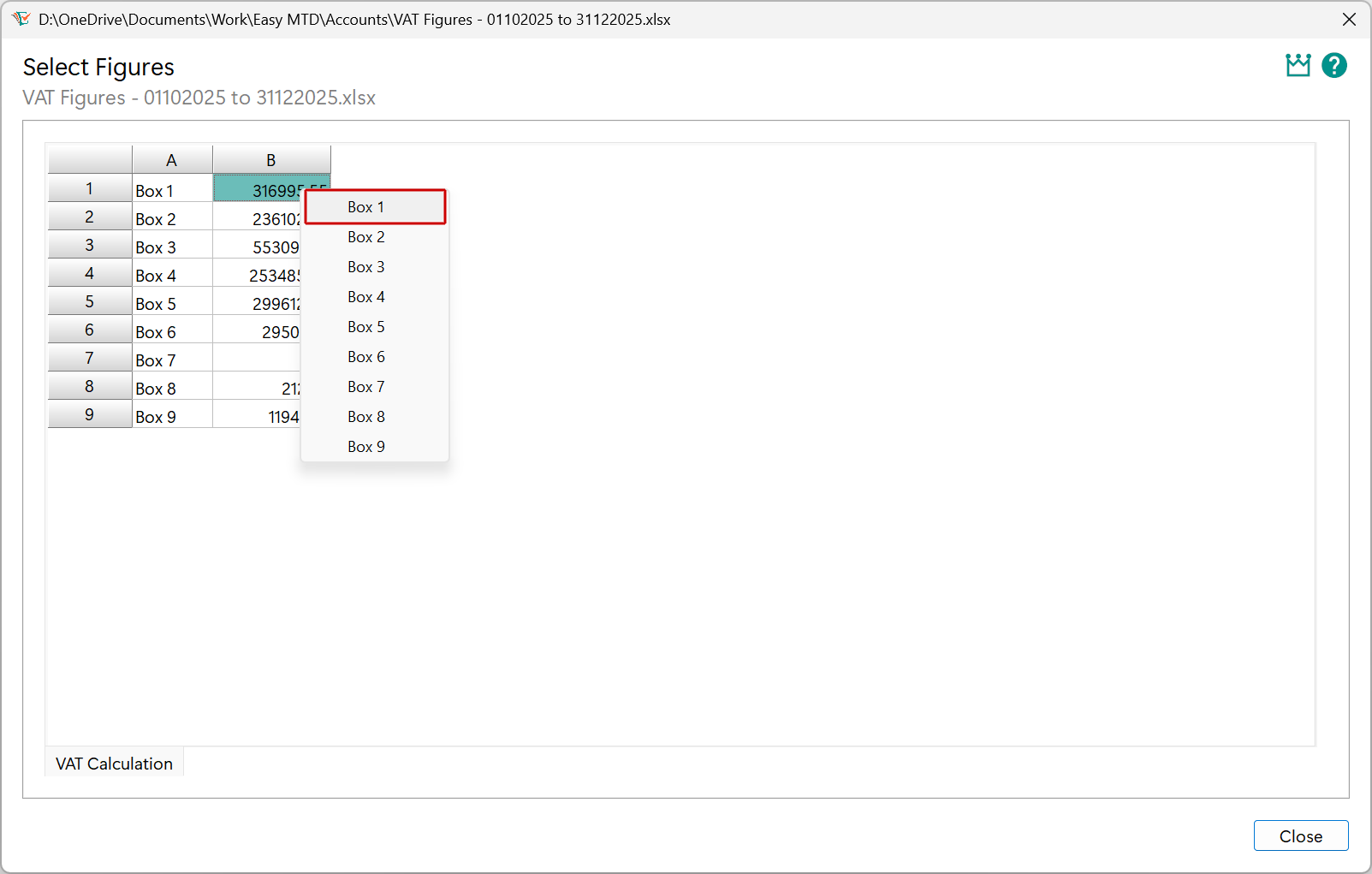 Select Figures window - pop-up menu image