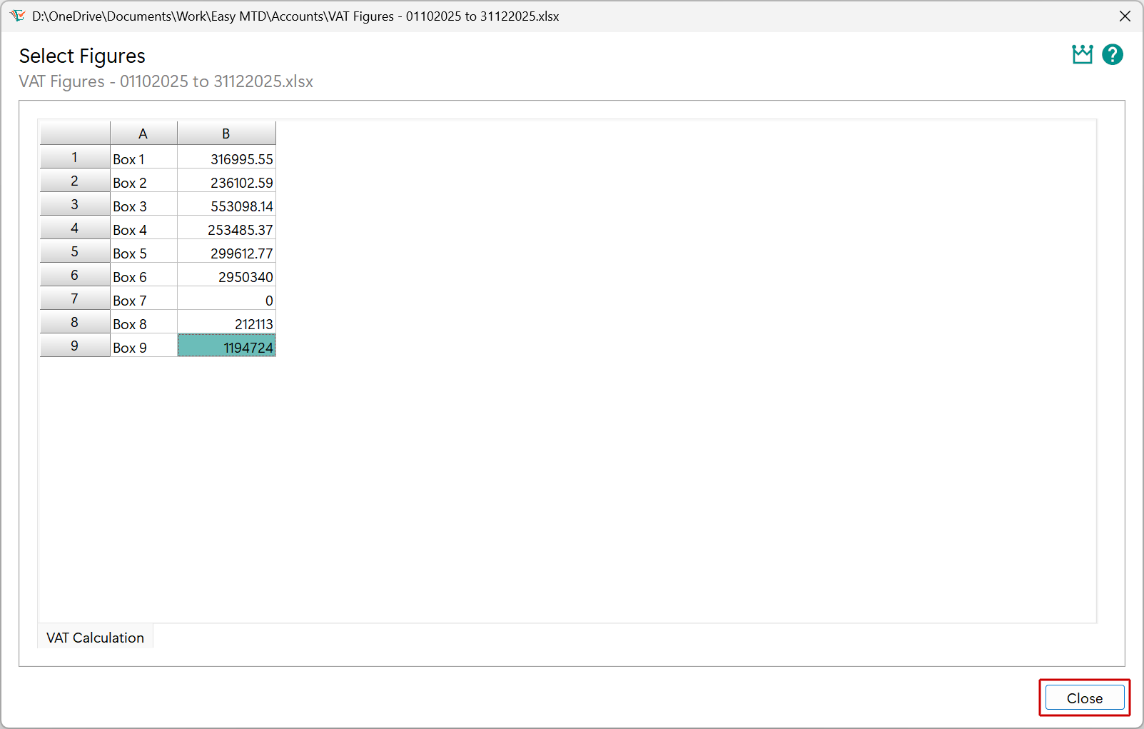 Select Figures window - Close button image