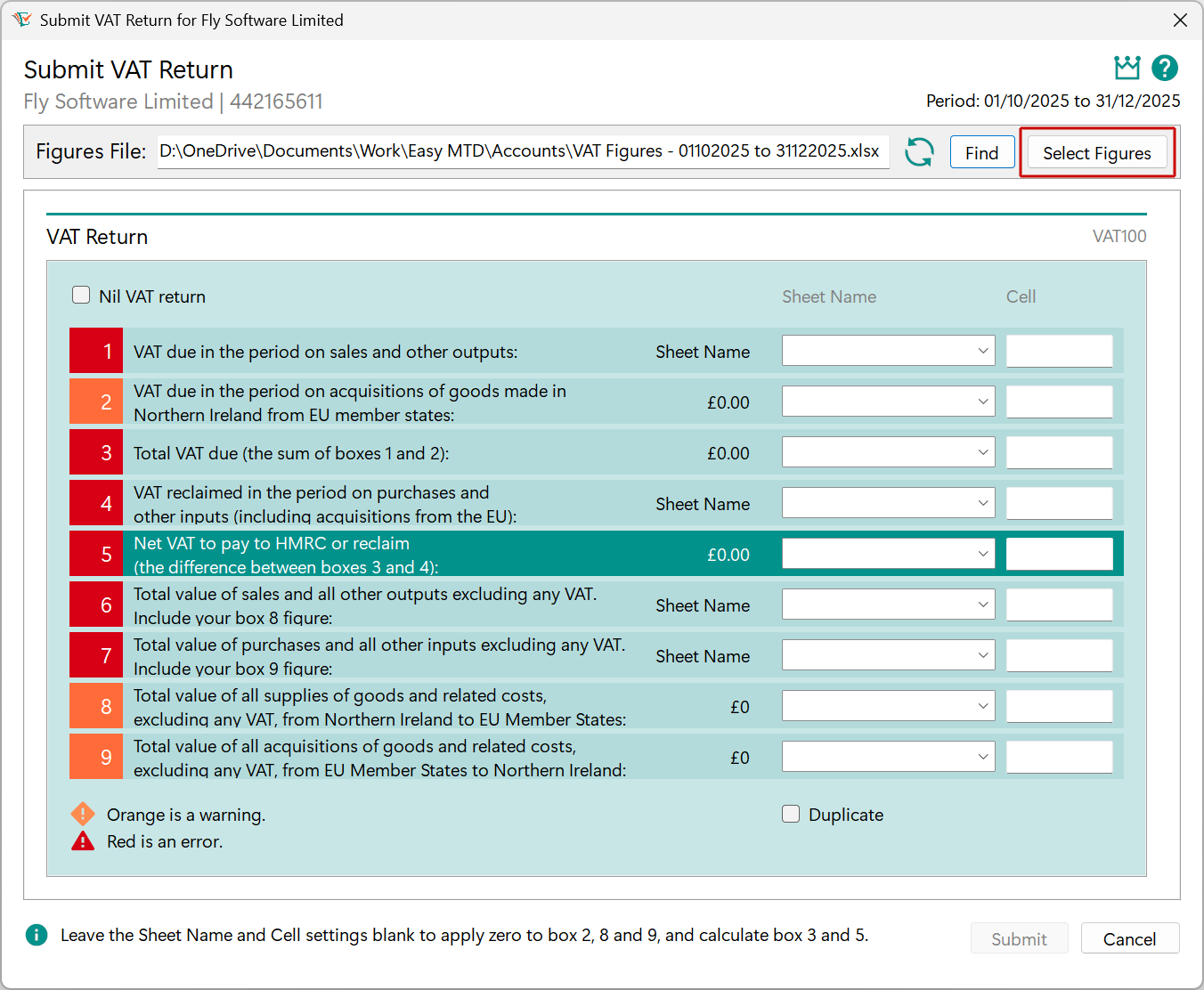 Submit VAT Return window - Select Figures button image