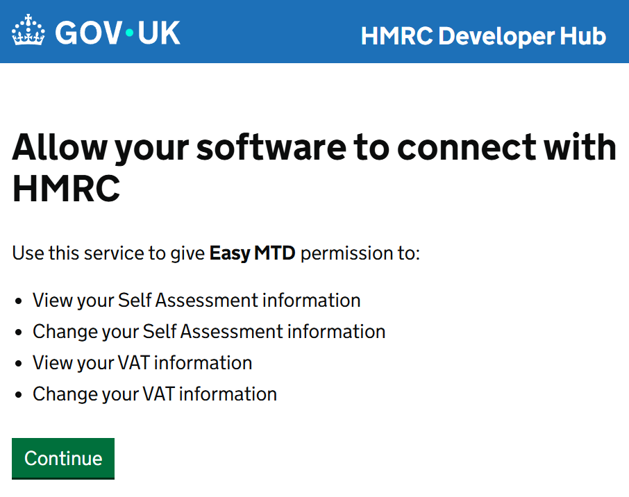 Allow your software to connect with HMRC page image