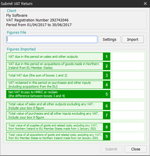 Submit VAT Return window image