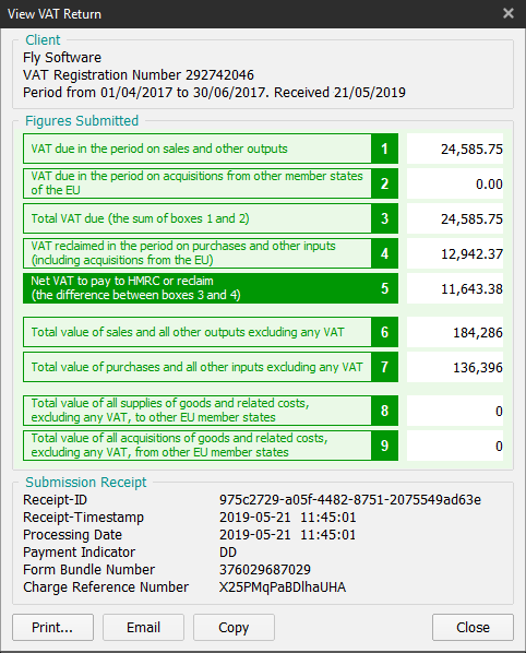 View VAT Return window image