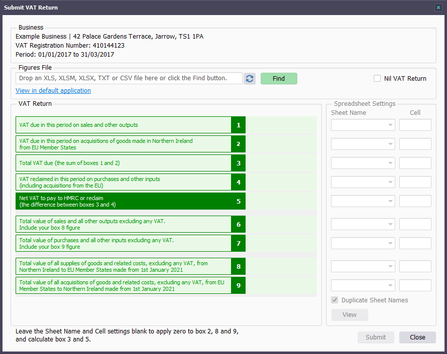Submit VAT Return window image