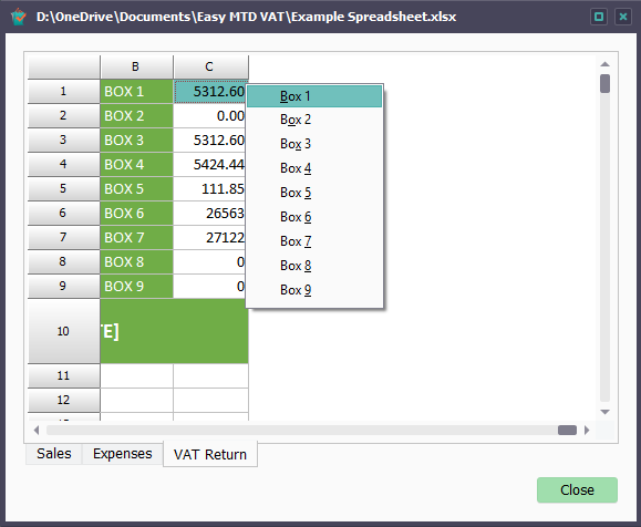 View Spreadsheet window image