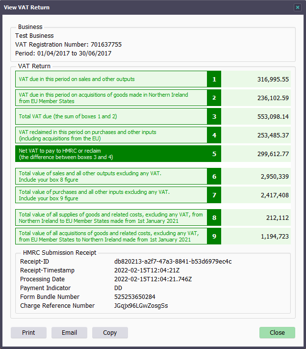 View VAT Return window image