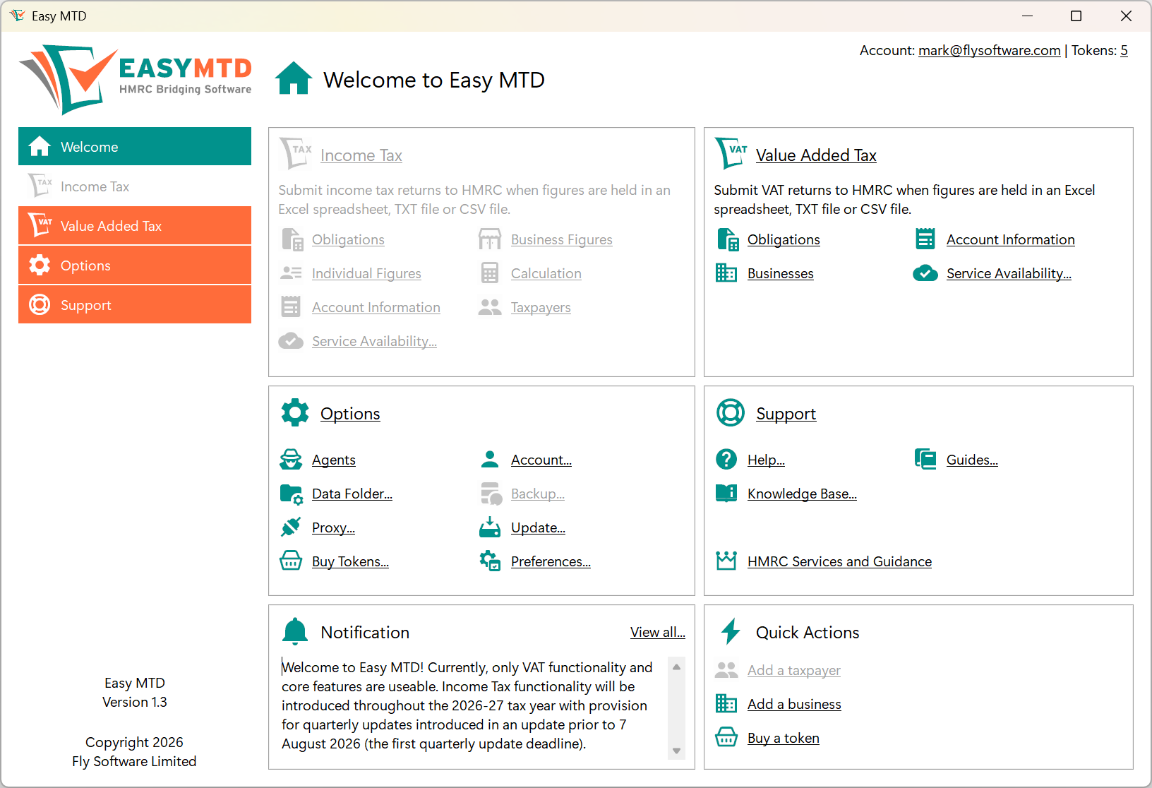 Easy MTD interface showing disabled Income Tax section image